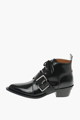 Leather Western Ankle Boots BRUSH OFF With Strap And Buckle