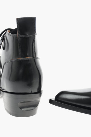 Leather Western Ankle Boots BRUSH OFF With Strap And Buckle