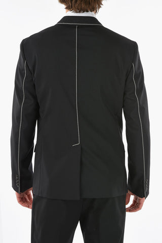 Stretchy-virgin-wool One-button Blazer with Contrasting Trimmings