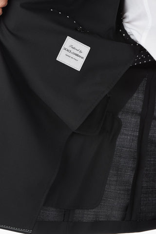 Stretchy-virgin-wool One-button Blazer with Contrasting Trimmings