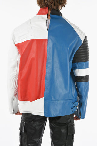 Color Block Leather Biker Jacket