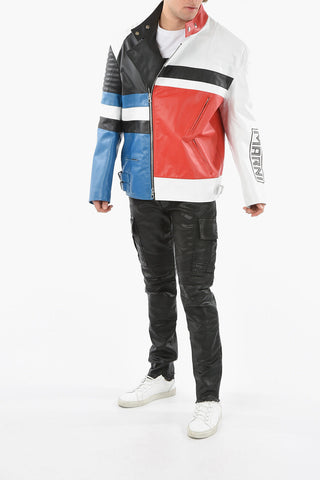 Color Block Leather Biker Jacket