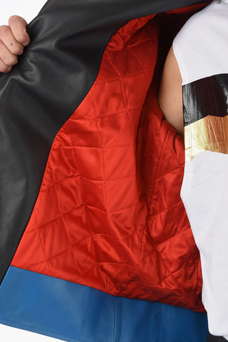 Color Block Leather Biker Jacket