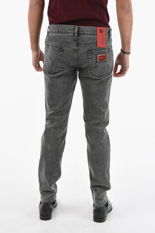 Jeans Skinny con Placca Logo 17cm