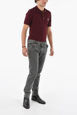 Jeans Skinny con Placca Logo 17cm
