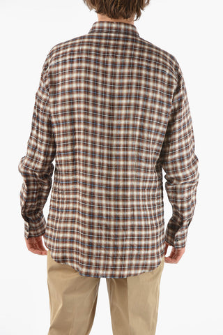 Camicia in Motivo a Quadri Tattersall con Logo a Contrasto