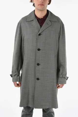 Glen-check Motif Stretchy Virgin-wool Trench