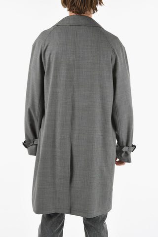 Glen-check Motif Stretchy Virgin-wool Trench