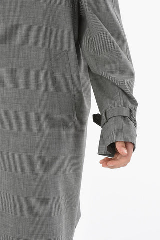 Glen-check Motif Stretchy Virgin-wool Trench
