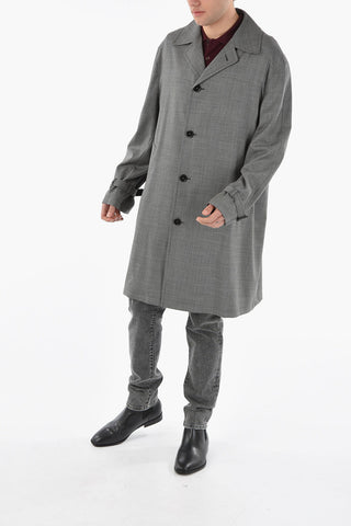 Glen-check Motif Stretchy Virgin-wool Trench