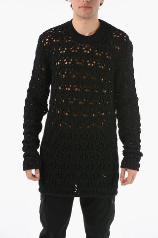 Meshed Virgin-wool Sweater with Long Fit