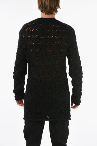 Meshed Virgin-wool Sweater with Long Fit