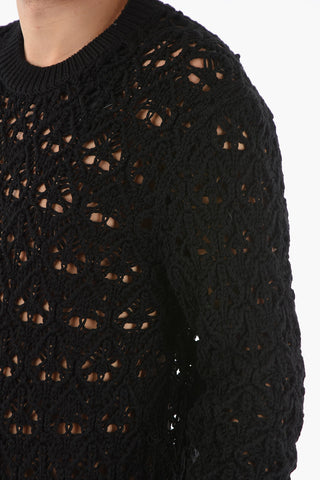 Meshed Virgin-wool Sweater with Long Fit