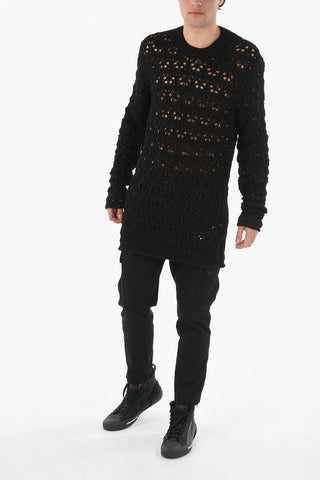Meshed Virgin-wool Sweater with Long Fit