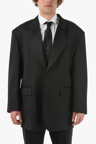 Tailored Single-breasted Blazer with Satin Peak Lapel