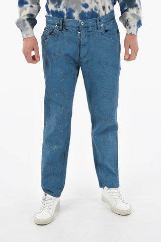 DENIM Jeans Loose Fit in Cotone Spalmato con Placca Logo