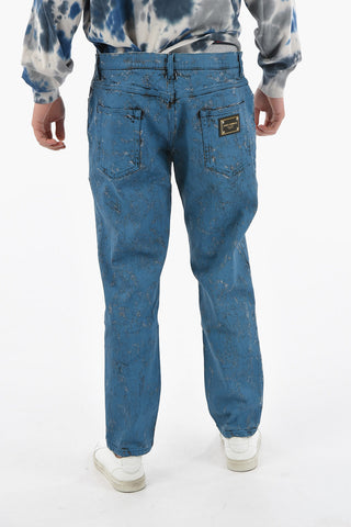 DENIM Jeans Loose Fit in Cotone Spalmato con Placca Logo
