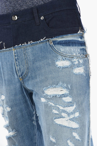 DENIM Distressed Cropped Jeans with Double Denim Detailing