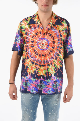Silk-satin Hawaiian Shirt with LUMINARIE Print