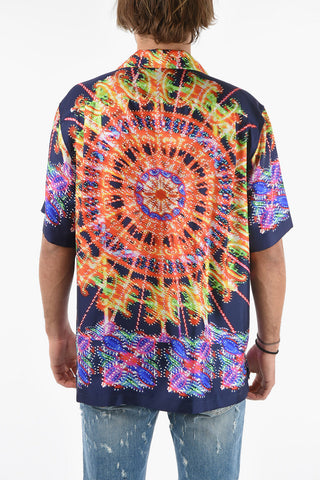Silk-satin Hawaiian Shirt with LUMINARIE Print