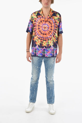 Silk-satin Hawaiian Shirt with LUMINARIE Print