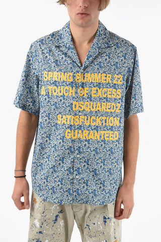 Short-sleeve Shirt with Floral Print and Lettering