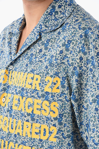 Short-sleeve Shirt with Floral Print and Lettering