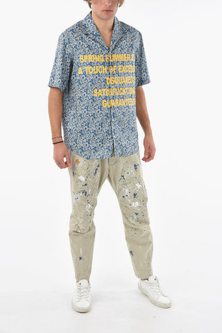 Camicia a Maniche Corte con Stampa Floreale e Lettering