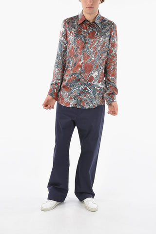 Silk-satin Shirt with Abstract Print