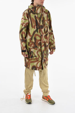 Parka Coat with Camouflage Pattern and Stand-up Collar