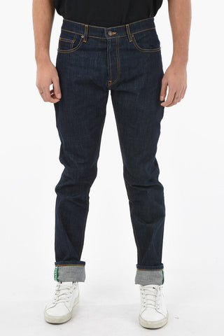 Slim fit Dark-washed Jeans with Logoed Cuffed Ankles