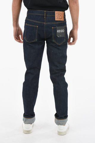 Slim fit Dark-washed Jeans with Logoed Cuffed Ankles