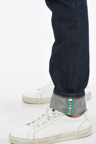 Slim fit Dark-washed Jeans with Logoed Cuffed Ankles