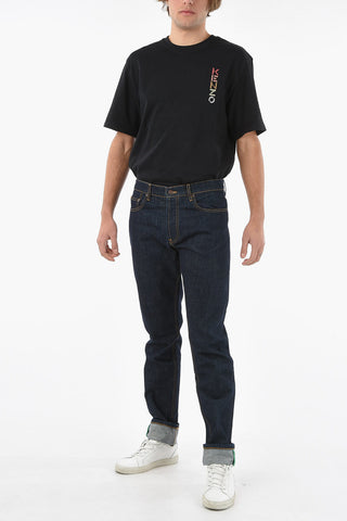 Slim fit Dark-washed Jeans with Logoed Cuffed Ankles