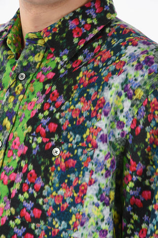 Camicia Floreale in Corduroy con Taschino