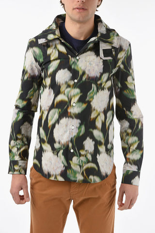 Camicia Floreale in Popeline di Cotone con Cappuccio