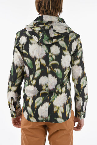 Camicia Floreale in Popeline di Cotone con Cappuccio