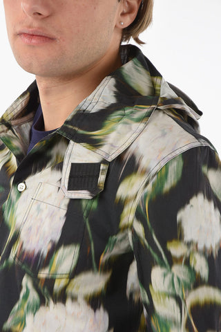 Camicia Floreale in Popeline di Cotone con Cappuccio