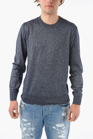Maglia Girocollo in Cashmere e Seta con Orli a Costine