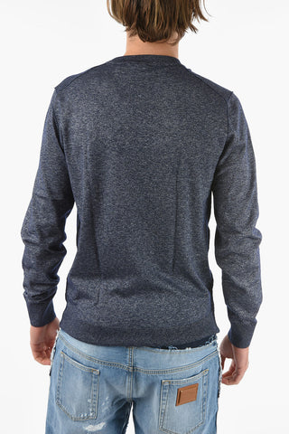 Maglia Girocollo in Cashmere e Seta con Orli a Costine