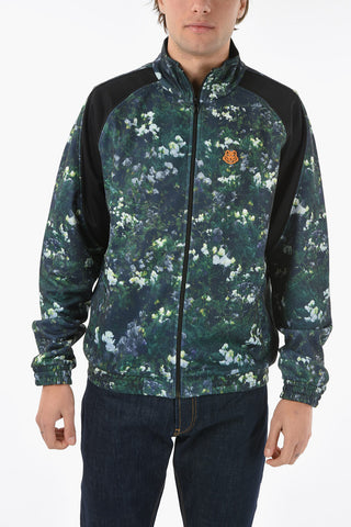 Floral-printed Jersey Zip-up Sweatshirt with TIGER CREST Logo Patch