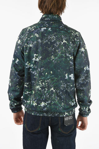 Floral-printed Jersey Zip-up Sweatshirt with TIGER CREST Logo Patch