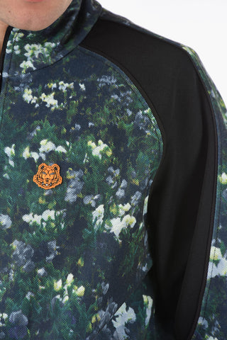 Floral-printed Jersey Zip-up Sweatshirt with TIGER CREST Logo Patch