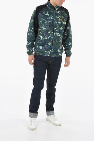 Floral-printed Jersey Zip-up Sweatshirt with TIGER CREST Logo Patch