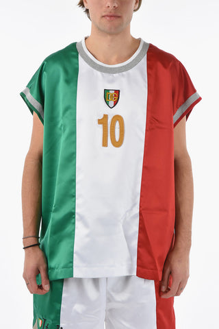 T-shirt Tricolore in Raso Tecnico con Logo Patch DG