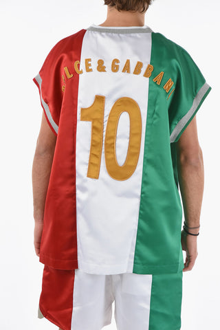 T-shirt Tricolore in Raso Tecnico con Logo Patch DG