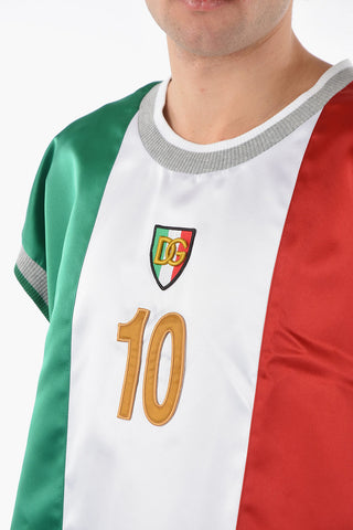 T-shirt Tricolore in Raso Tecnico con Logo Patch DG