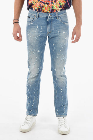 DENIM Distressed Slim fit Jeans with Logoed Plate