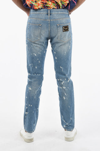 DENIM Distressed Slim fit Jeans with Logoed Plate