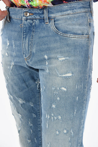 DENIM Distressed Slim fit Jeans with Logoed Plate